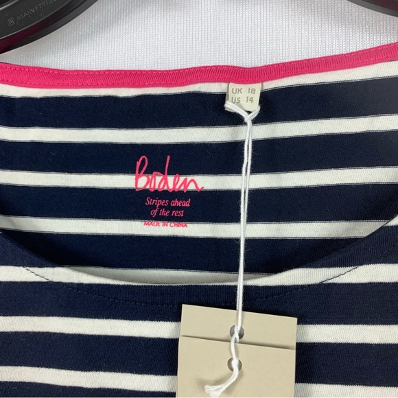 Boden NWT Navy Stripe Christmas Breton Metallic Foil Graphic Tee - Picture 7 of 7